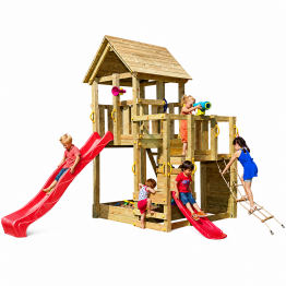 Spatiu de joaca din lemn Penthouse - Turn Blue Rabbit 2.0 cu doua tobogane