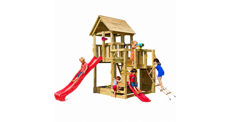 Spatiu de joaca din lemn Penthouse - Turn Blue Rabbit 2.0 cu doua tobogane