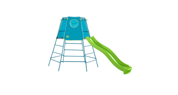 Set TP Explorer albastru cu cadru metalic de catarare si tobogan