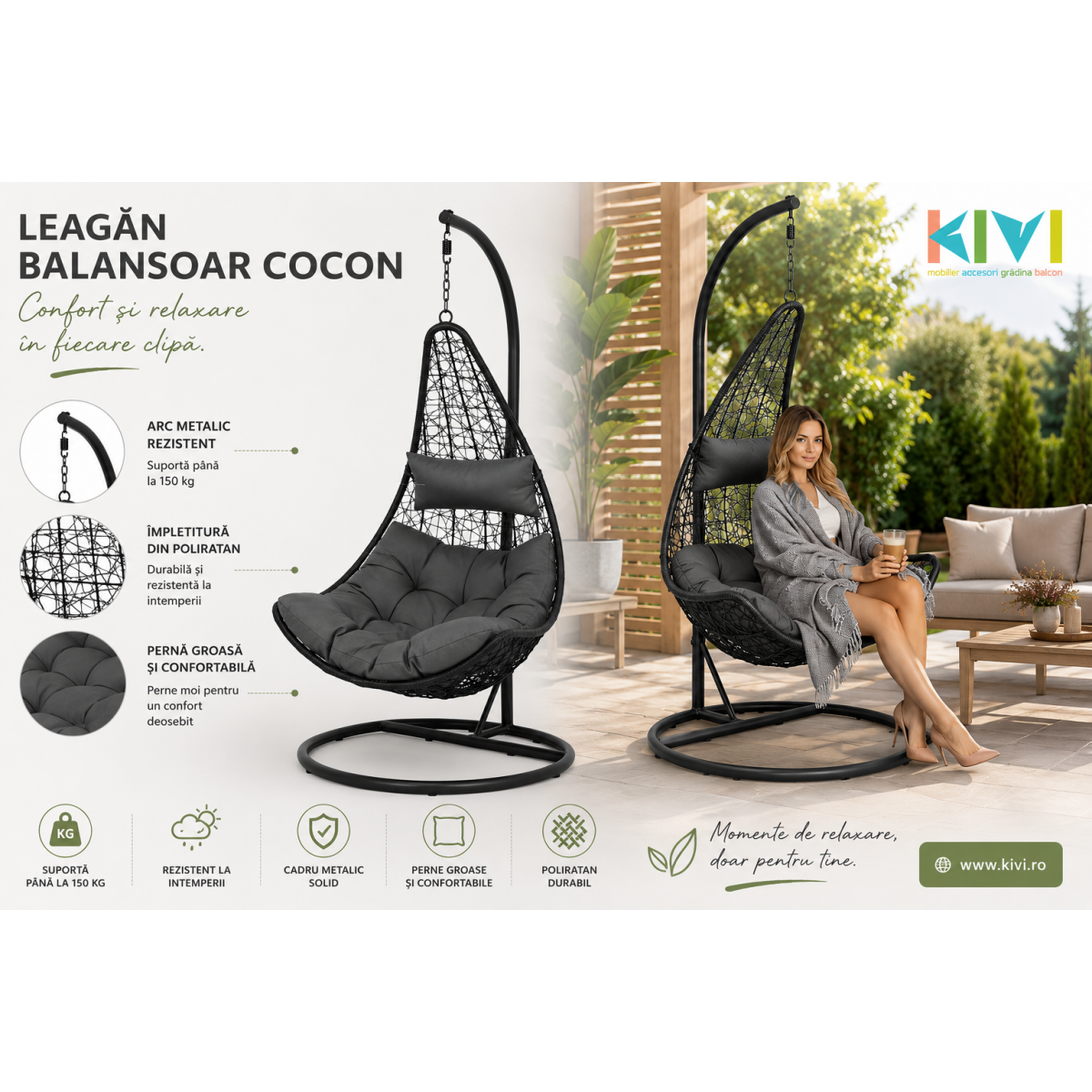 Leagan cocon suspendat relaxare gradina