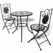 Masa bistro mozaic 60 cm, 2 scaune, negru/alb