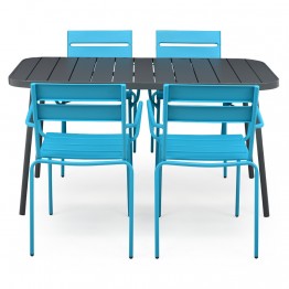 Set 4 Scaune si Masa dreptunghiulara BALI  gri-albastru