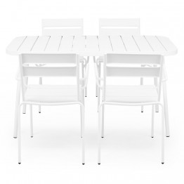Set 4 Scaune si Masa dreptunghiulara BALI  alb-alb