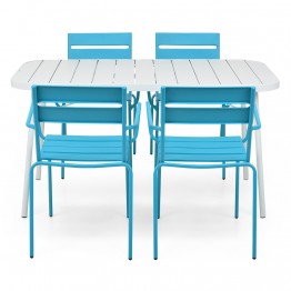 Set 4 Scaune si Masa dreptunghiulara BALI  alb-albastru