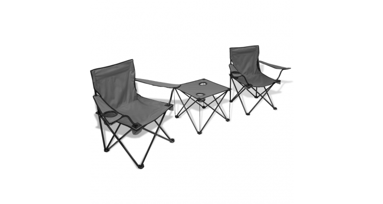Masa cu 2 scaune pentru camping, Gri title=Masa cu 2 scaune pentru camping, Gri