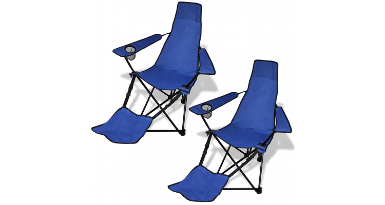 Set de 2 scaune pliabile camping cu suport pentru picioare, albastru title=Set de 2 scaune pliabile camping cu suport pentru picioare, albastru