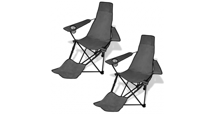 Set de 2 scaune pliabile pentru camping cu suport pentru picioare, gri