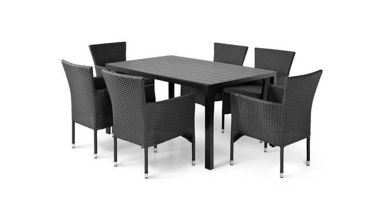 Set 6 scaune suprapozabil si masa dreptunghiulara mica  ENCORE  negru/gri