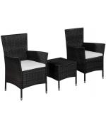 Set mobilier bistro, 3 piese, negru, poliratan