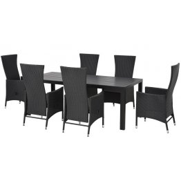 Set 6 scaune cu spatar reglabil si masa dreptunghiulara mare ENCORE  negru/gri