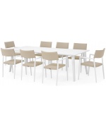 Set 8 scaune si masa exterior ALBACETE SORIA L.240 l.100 H.75 alb kaki