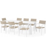 Set 8 scaune si masa exterior ALBACETE SORIA L.240 l.100 H.75 alb kaki