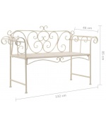 Banca de gradina, alb vintage, 132 cm, metal