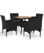 Set mobilier gradina, 5 piese, negru, poliratan si lemn acacia