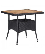 Set mobilier gradina, 5 piese, negru, poliratan si lemn acacia