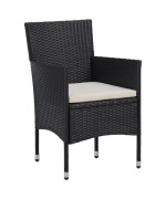 Set mobilier gradina, 5 piese, negru, poliratan si lemn acacia