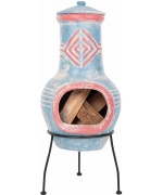 Semineu din lut Colima Red Fire, stil mediteranean, rosu si albastru