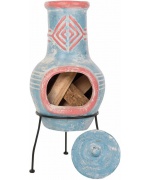 Semineu din lut Colima Red Fire, stil mediteranean, rosu si albastru