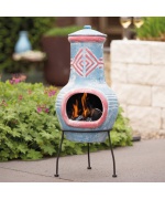 Semineu din lut Colima Red Fire, stil mediteranean, rosu si albastru