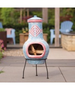 Semineu din lut Colima Red Fire, stil mediteranean, rosu si albastru