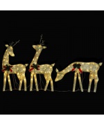 Familie reni de Craciun, auriu/alb cald, 270x7x90 cm, plasa