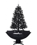 Brad de Craciun cu ninsoare si baza umbrela, negru, 170 cm, PVC