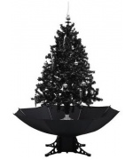 Brad de Craciun cu ninsoare si baza umbrela, negru, 140 cm, PVC