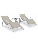 Sezlonguri de plaja, 2 buc., cu masa, crem, aluminiu