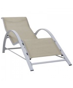 Sezlonguri de plaja, 2 buc., cu masa, crem, aluminiu