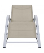 Sezlonguri de plaja, 2 buc., cu masa, crem, aluminiu