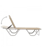 Sezlonguri de plaja, 2 buc., cu masa, crem, aluminiu