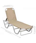 Sezlonguri de plaja, 2 buc., cu masa, crem, aluminiu