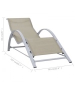 Sezlonguri de plaja, 2 buc., cu masa, crem, aluminiu